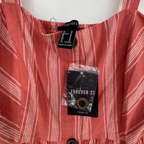 Forever 21 Juniors Medium Sleeveless Sun Dress Coral White Stripes Button Front - Picture 4 of 9